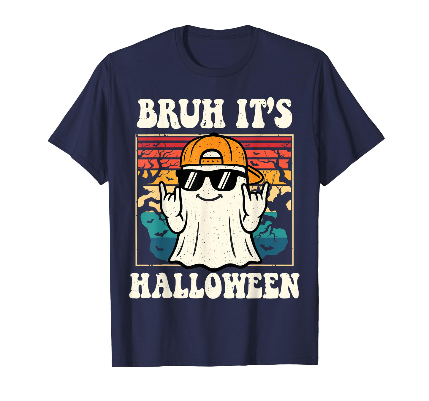 Bruh It's Halloween Funny Retro Ghost Costume Men Boys Teens T-Shirt