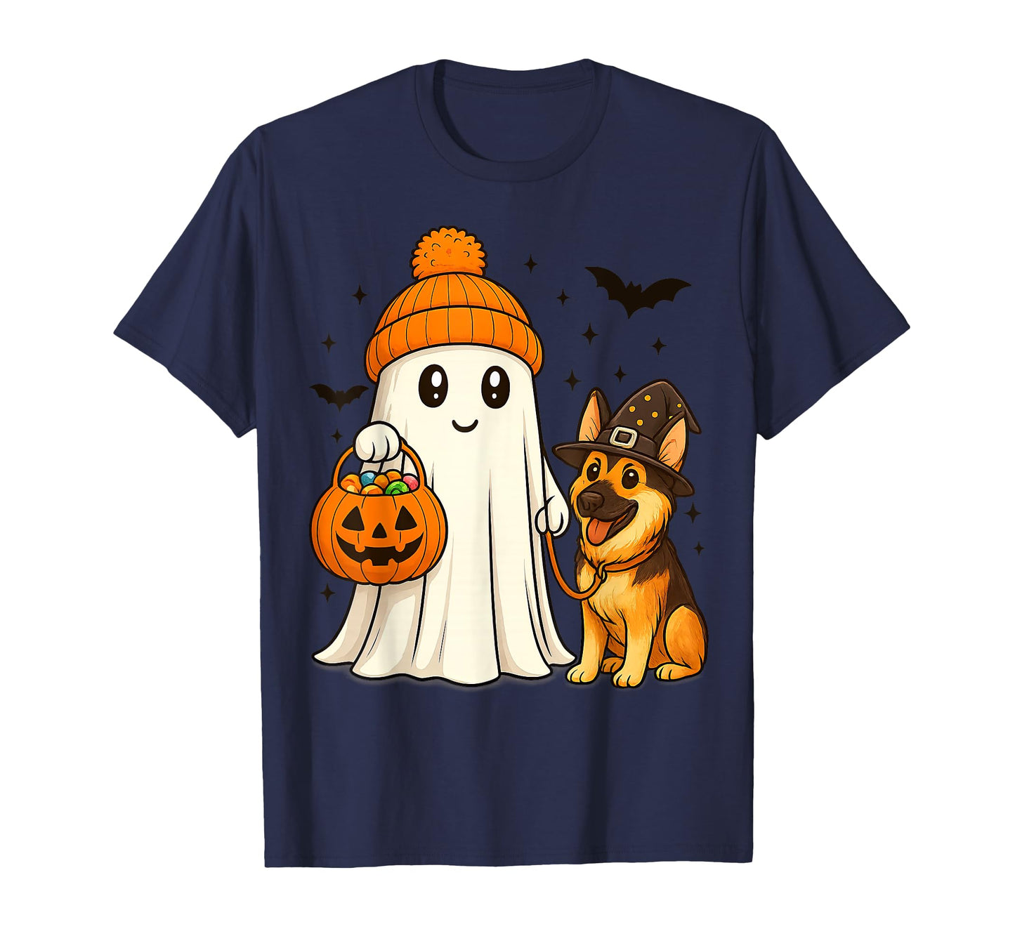 Ghost German Shepherd Dog Walking Halloween Spooky Costume T-Shirt