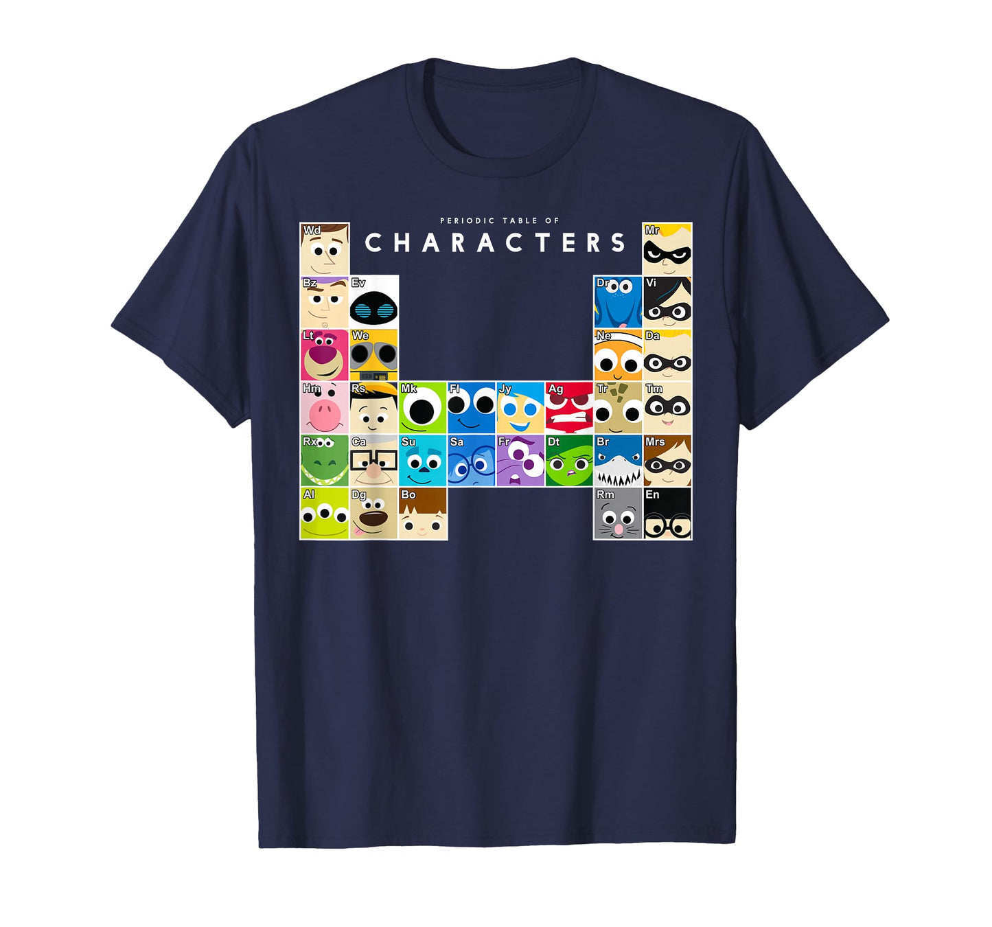 Disney Pixar Collection Color Periodic Table Of Characters T-Shirt