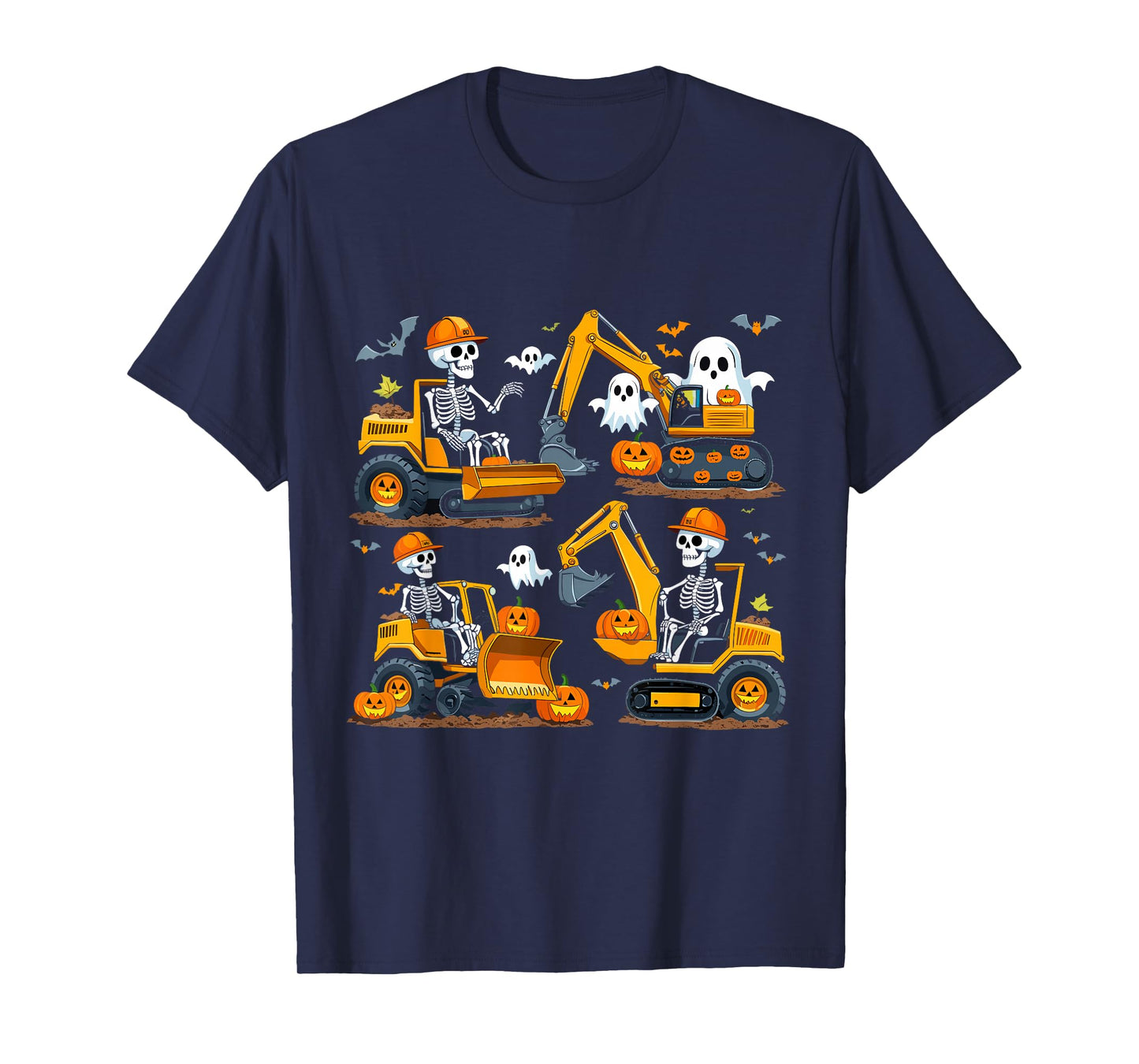 Construction Trucks Halloween Costume Spooky Excavator Ghost T-Shirt
