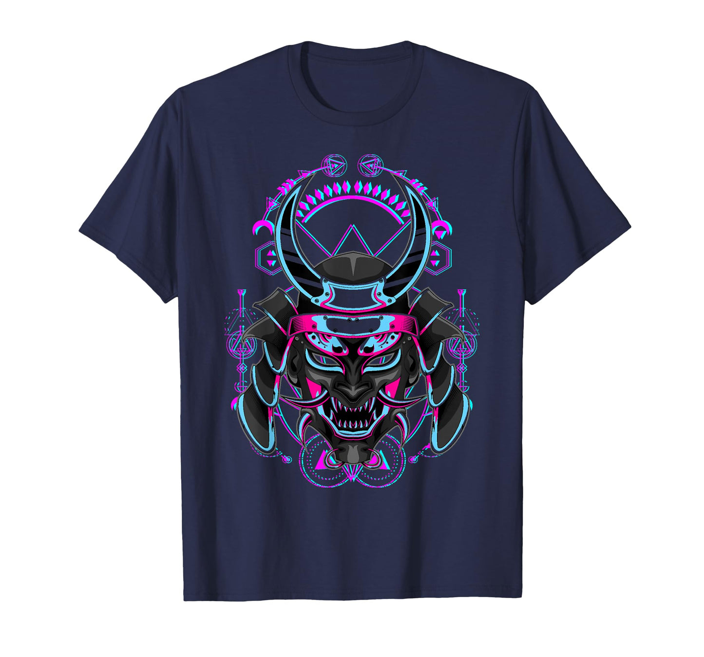 Japanese Demon Samurai Oni Face Mask Glitch T-Shirt
