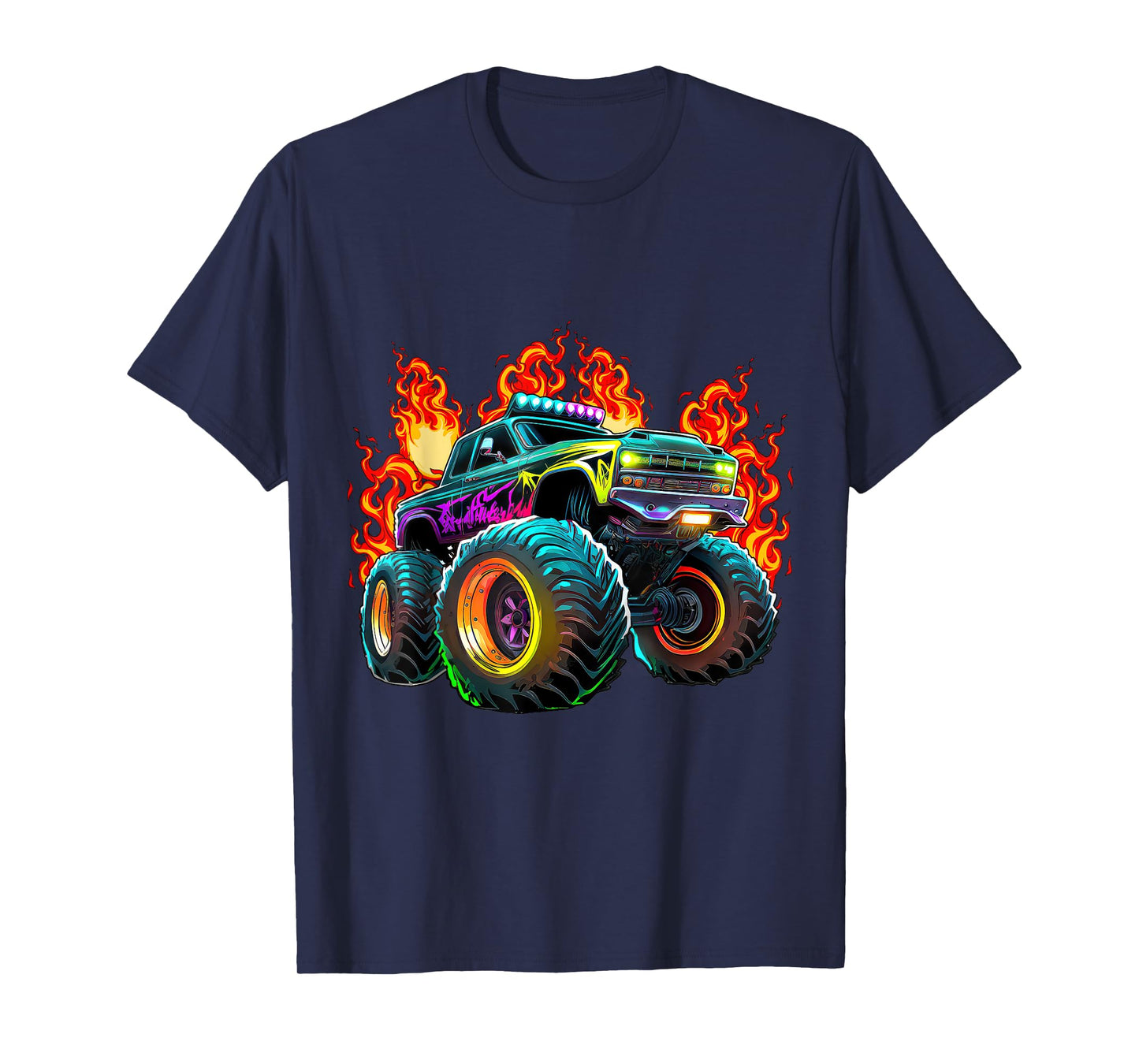 Monster Truck Flame Retro Monster Truck Birthday Boy Party T-Shirt