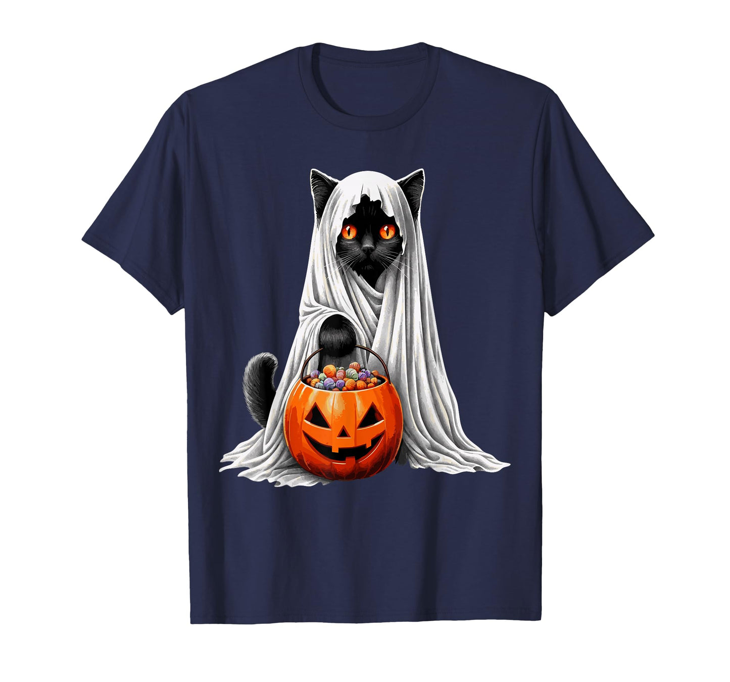 Halloween Black Cat Ghost Costume Pumpkin T-Shirt