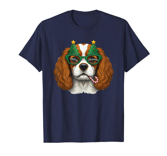 Christmas Tree Sunglasses Cavalier King Charles Spaniel T-Shirt