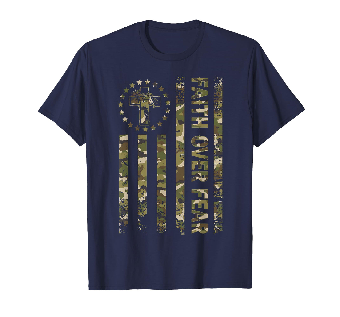Christian Faith Over Fear Camo US Flag Patriot Men Women Kid T-Shirt