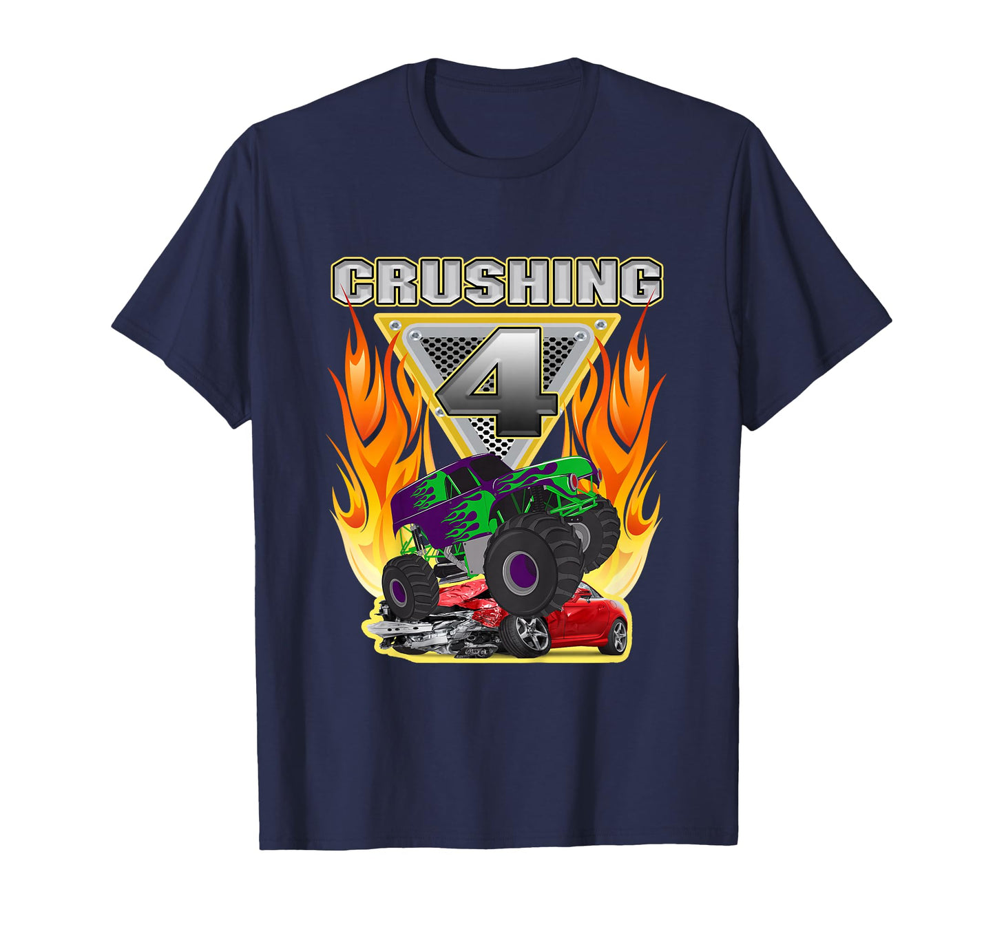 Monster Truck Crushing being 4 four Years Old 4th Birthday T-Shirt