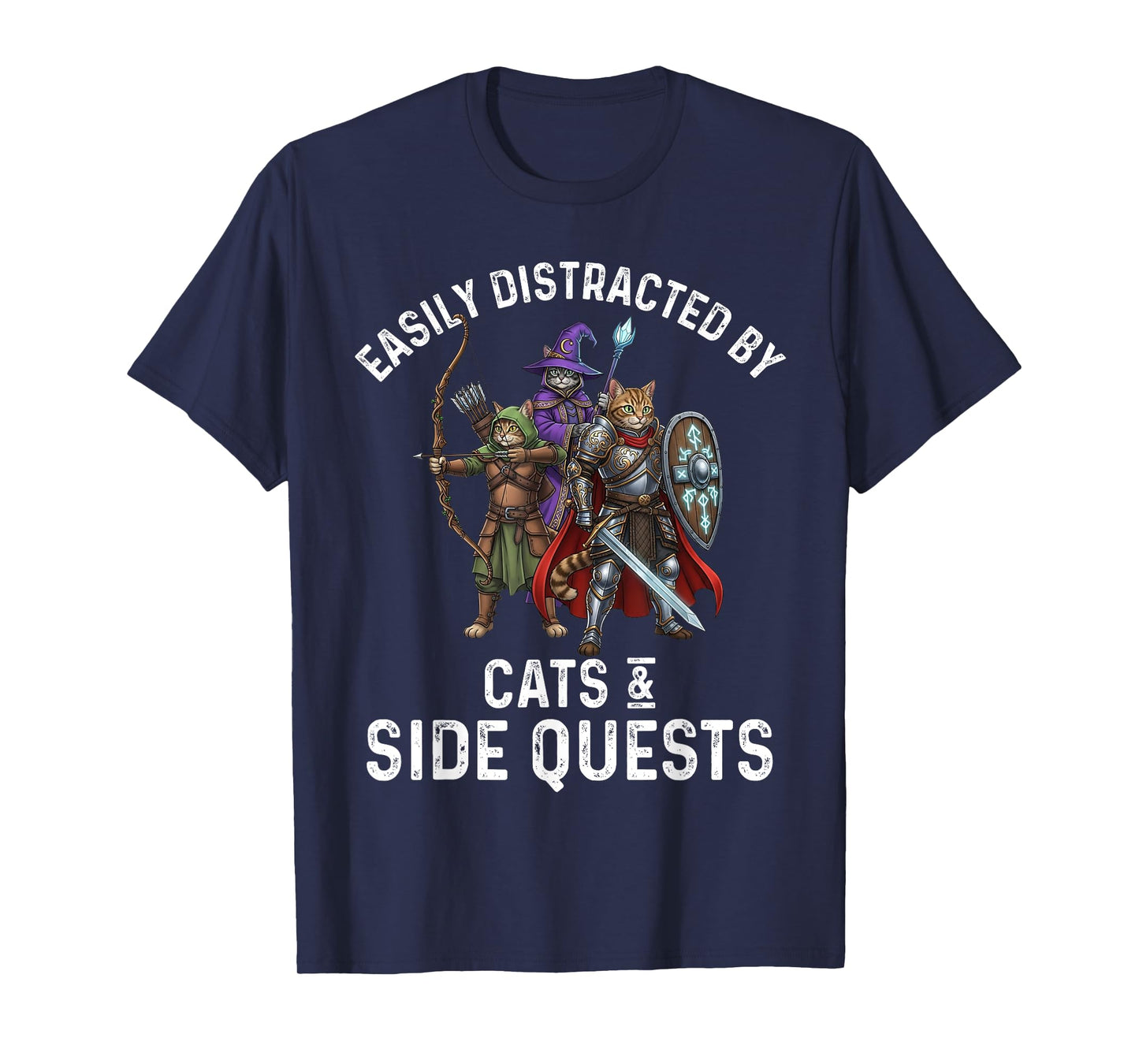 Gamer Easily Distracted by Cats Side Quests Boys Kids Men T-Shirt