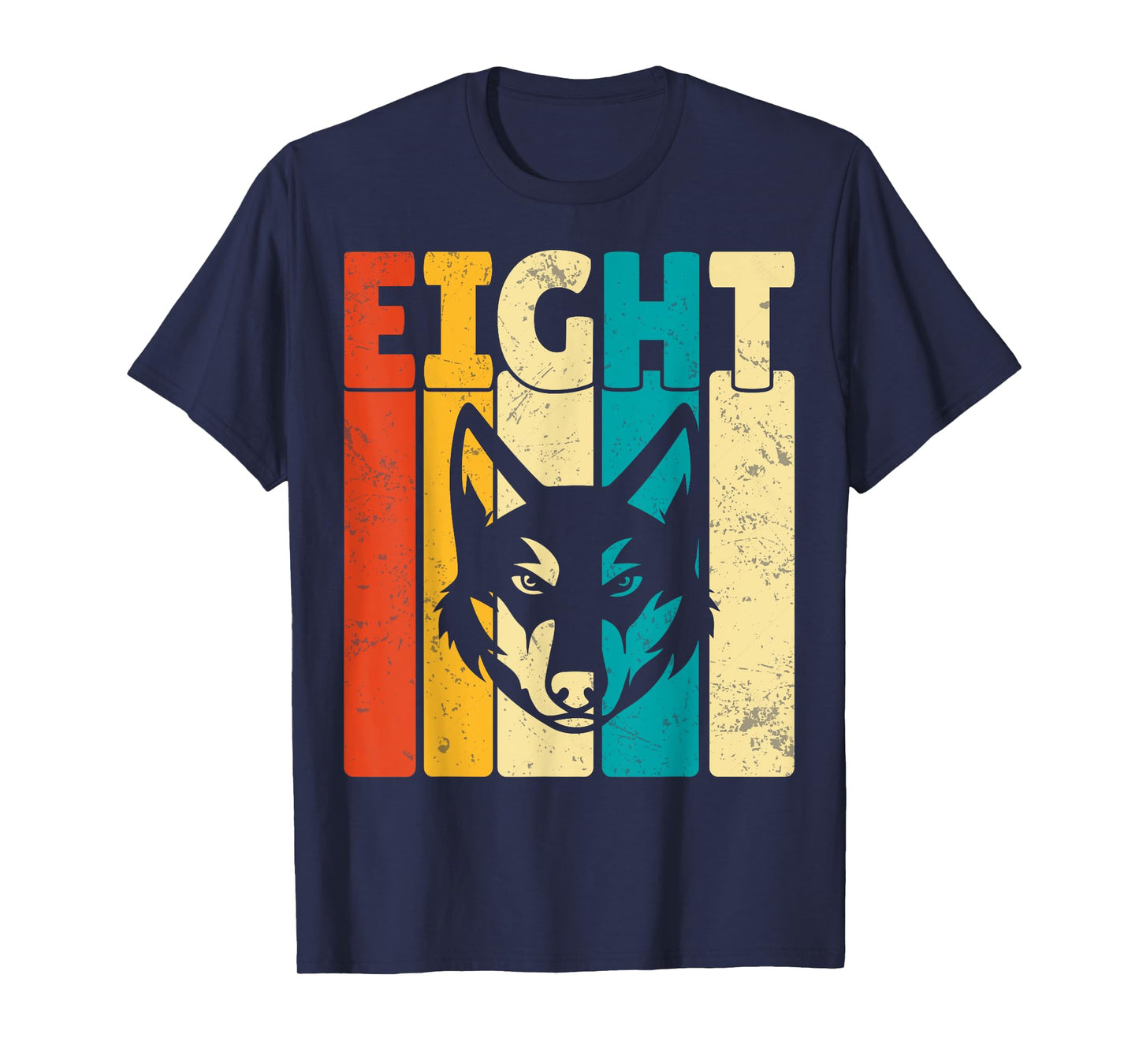 Kids Wolf Lover Eight Years Old 8th Birthday Party Retro T-Shirt
