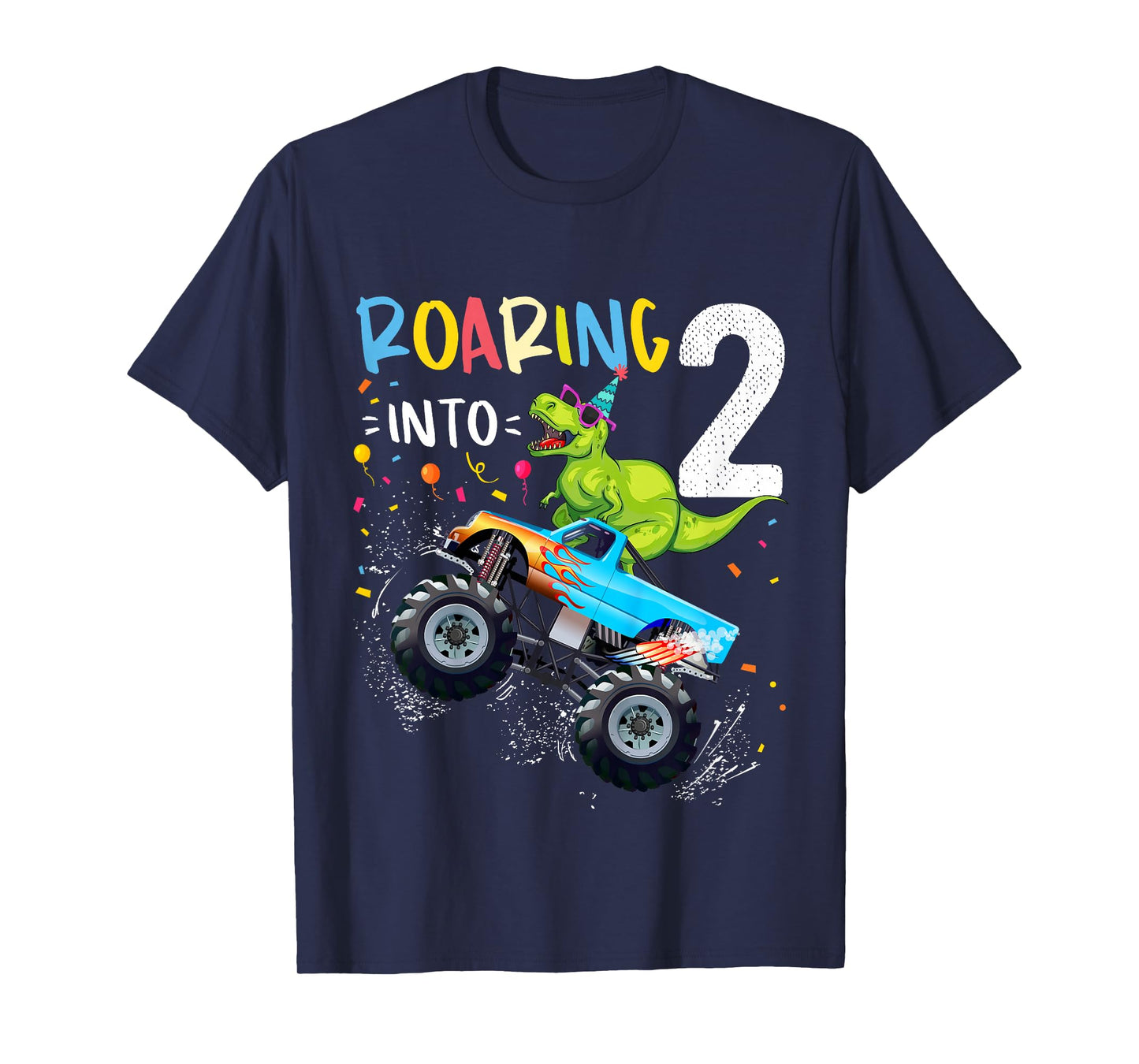 2nd Birthday T Rex Dinosaur Monster Truck Boys and Girls T-Shirt