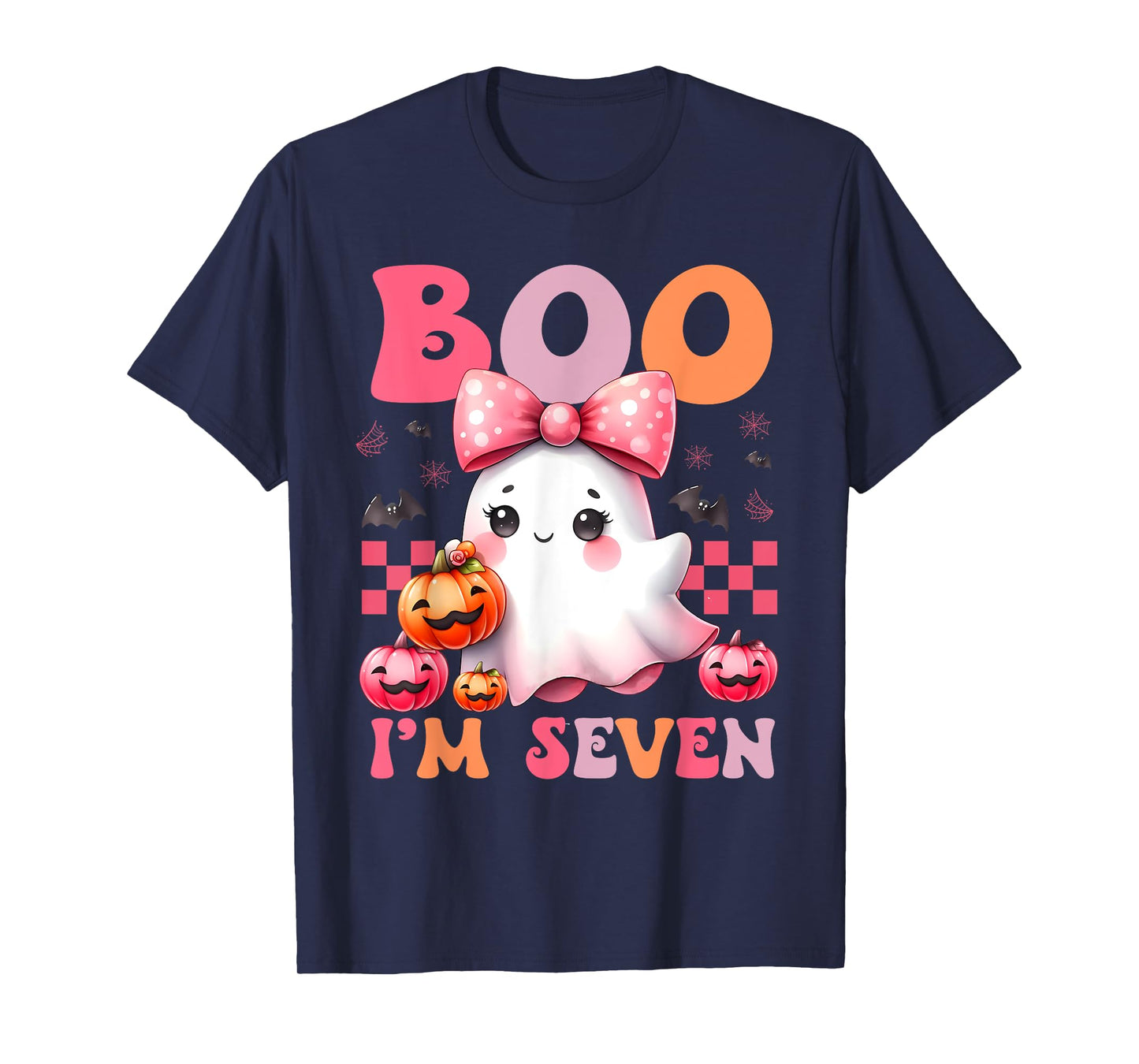 Boo I'm Seven Ghost Seventh 7th Birthday Halloween Girls T-Shirt