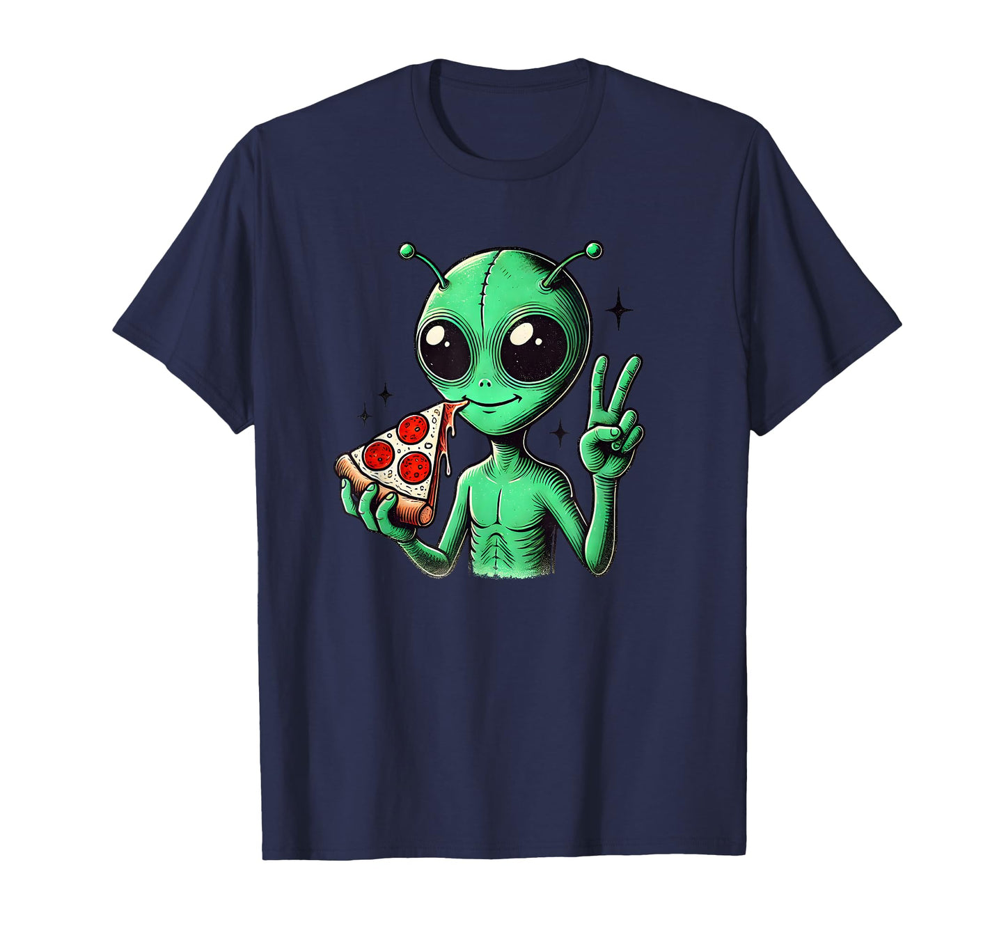 Funny Alien Head Eating Pizza UFO Extraterrestrial T-Shirt
