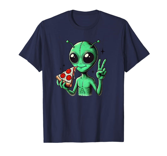 Funny Alien Head Eating Pizza UFO Extraterrestrial T-Shirt