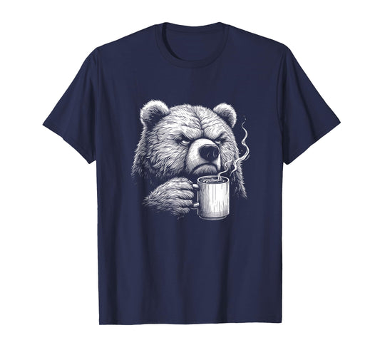 Funny Bear Drinking Coffee Graphic Art Design T-Shirt