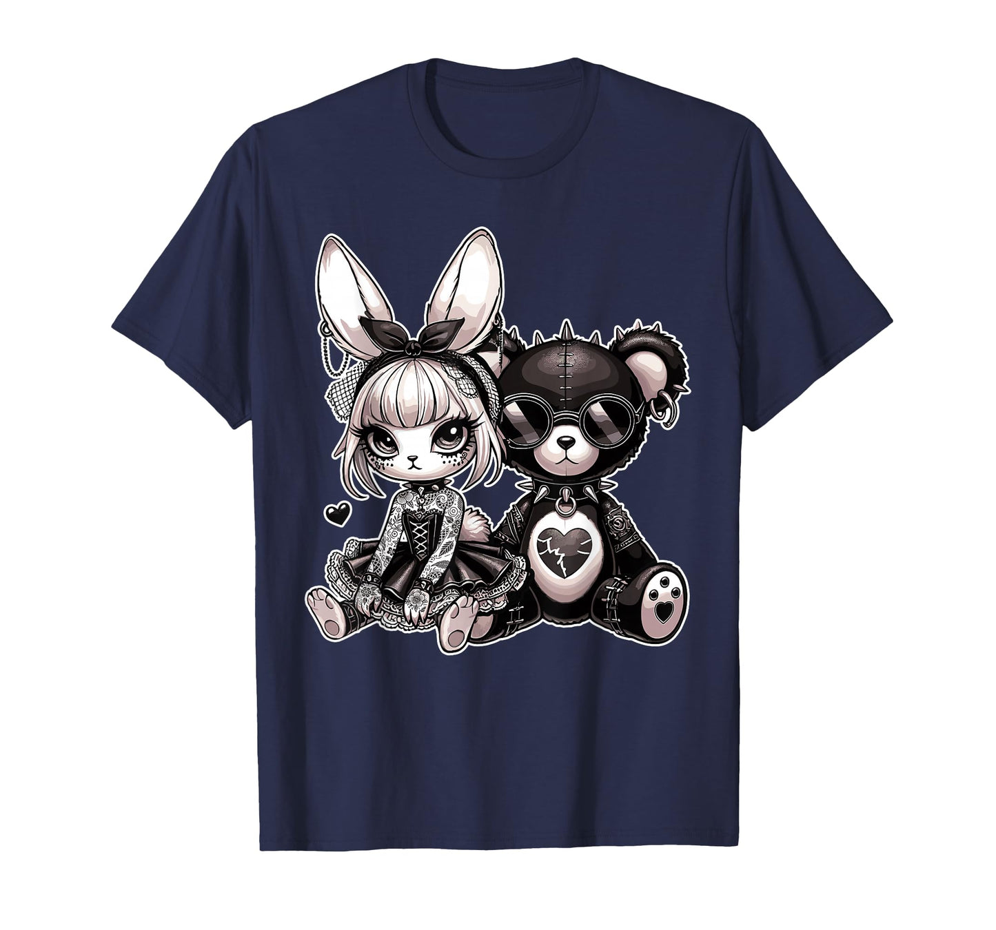 Gothic Bunny & Punk Teddy Bear Aesthetic T-Shirt