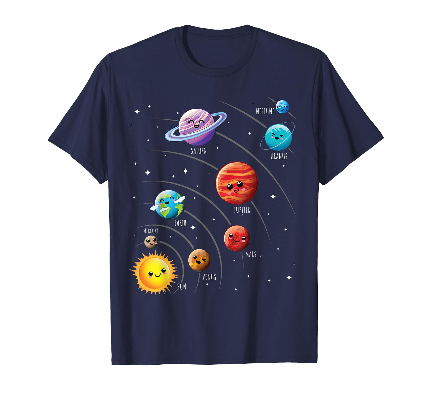 Kids Colorful Solar System Cute Anime Planets Space T-Shirt