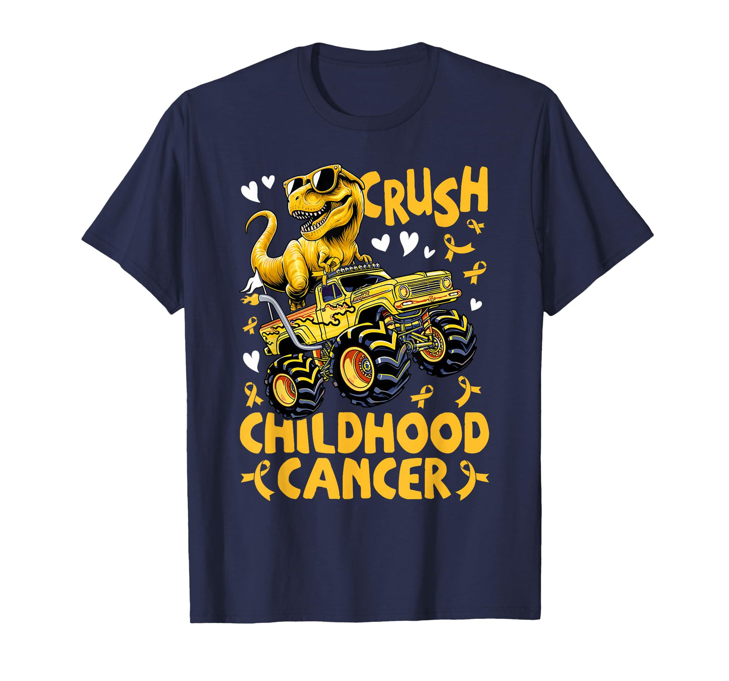 Crush Childhood Cancer Awareness Monster Truck Dinosaur T-Shirt