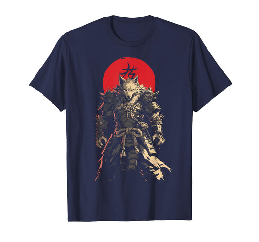 Japanese Samurai Wolf Kanji Samurai Warrior Wolf T-Shirt