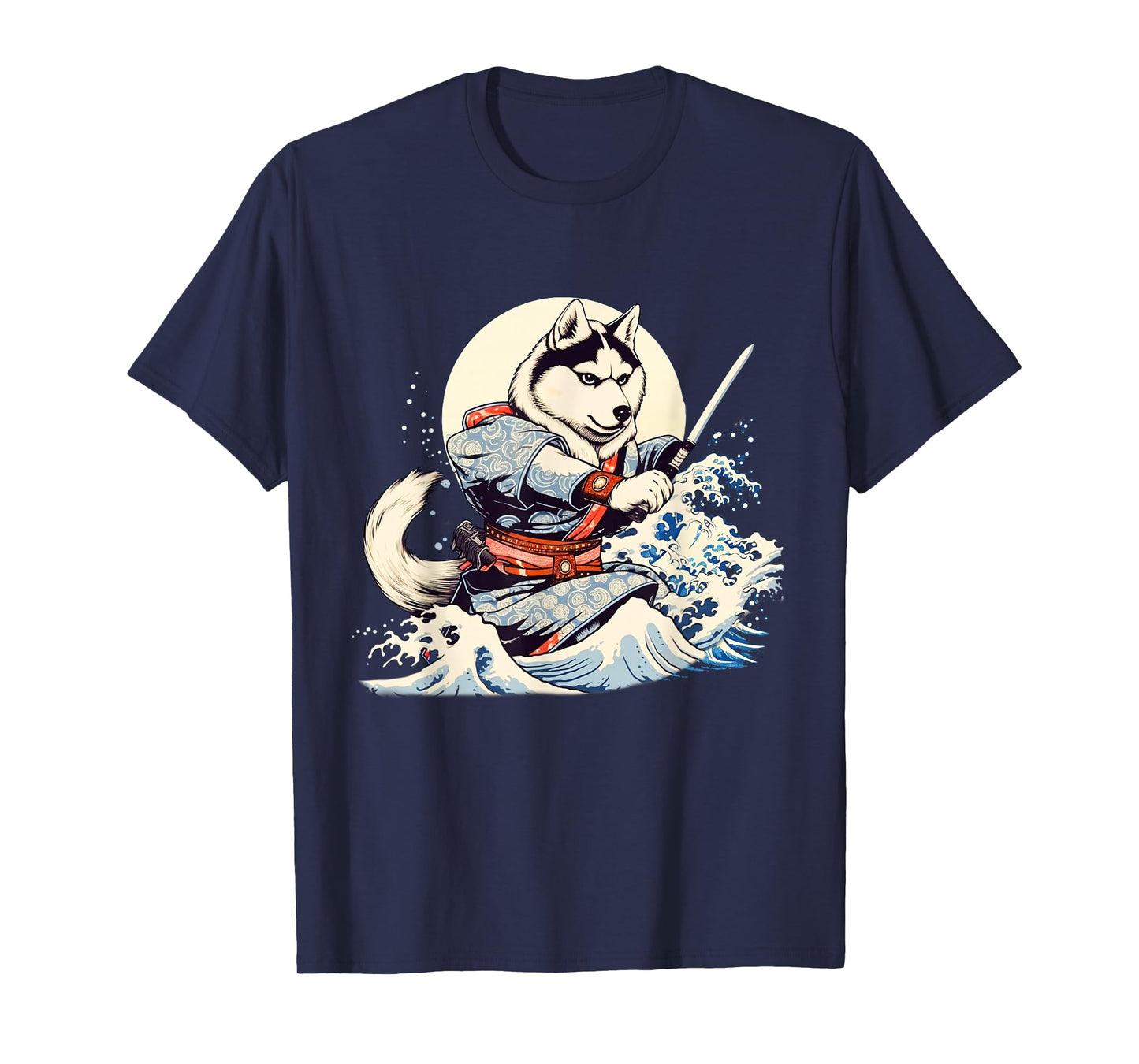 Siberian Husky Dog Japanese Grand Wave Ukiyoe Art Ninja T-Shirt