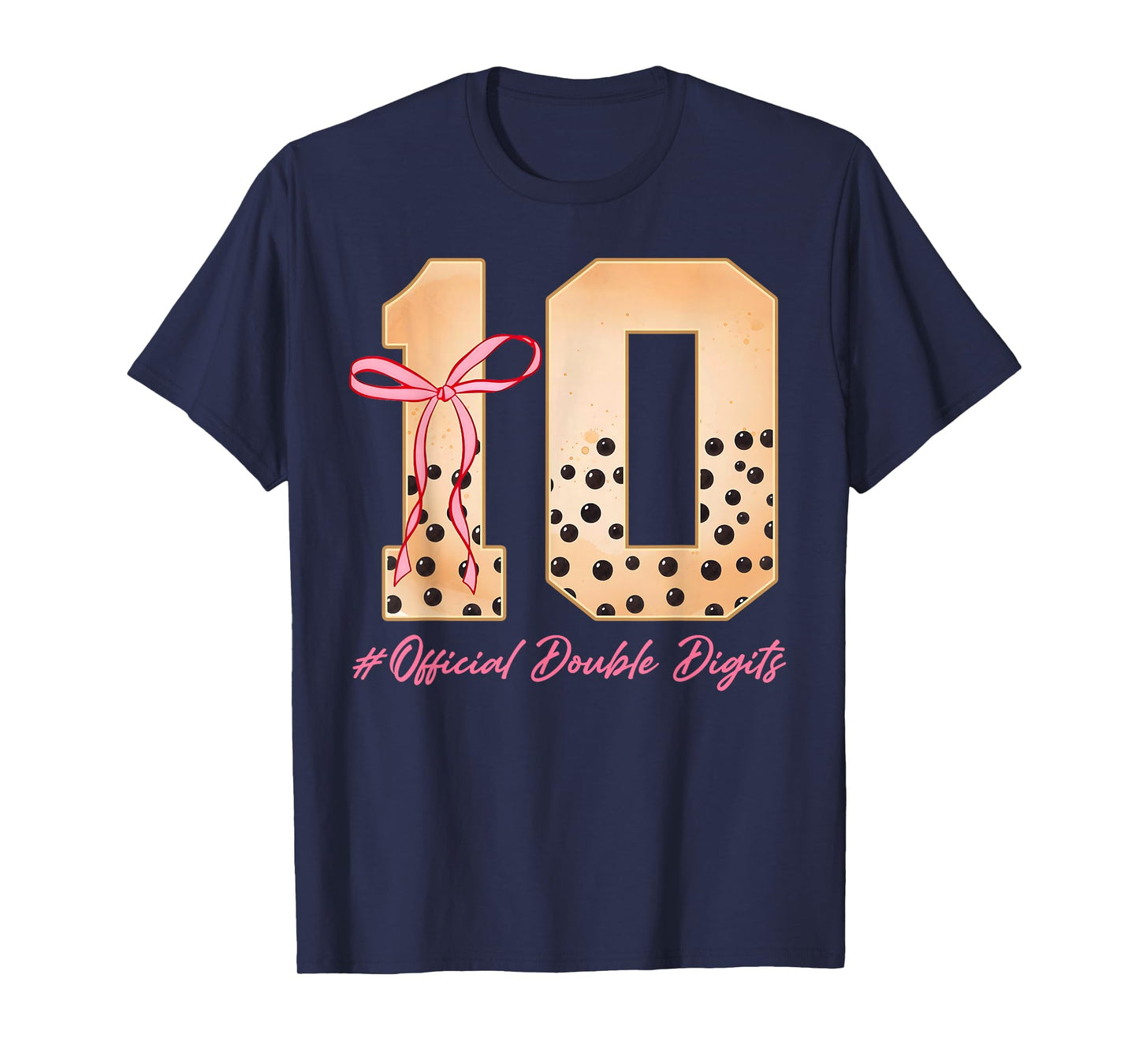 10th Birthday Girl Pink Coquette Bow Bubble Boba Tea Party T-Shirt