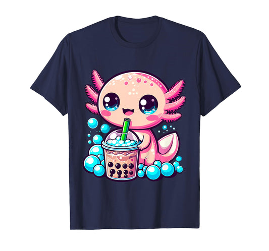 Kids Axolotl Bubble Boba Tea Anime Cut Kawaii Axolotl T-Shirt