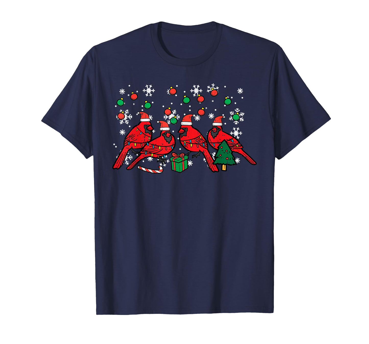 Christmas Cardinal Birds Santa Cute Xmas Men Women Kids T-Shirt