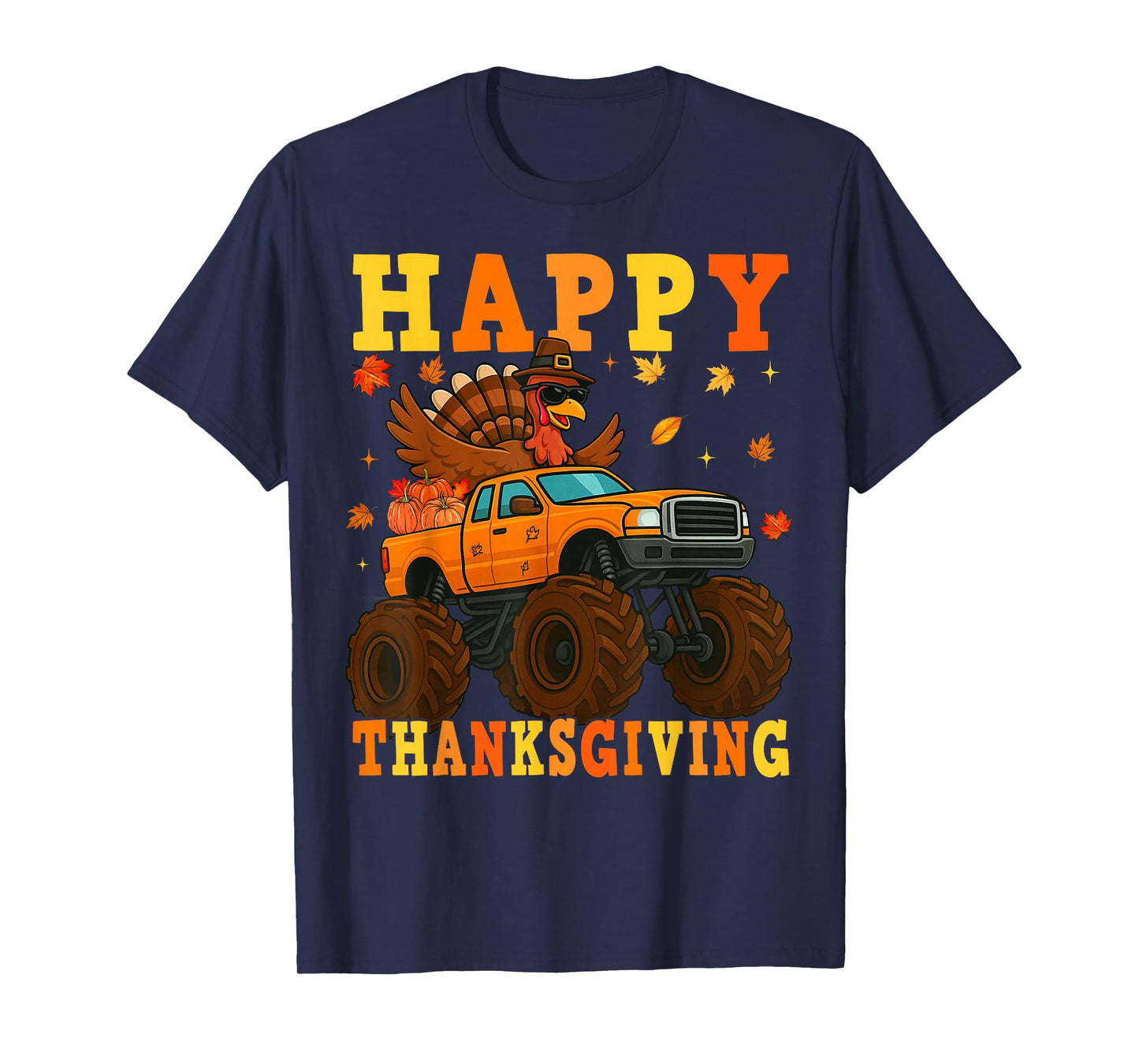 Monster Truck Turkey Happy Thanksgiving Boys Kids Toddler T-Shirt