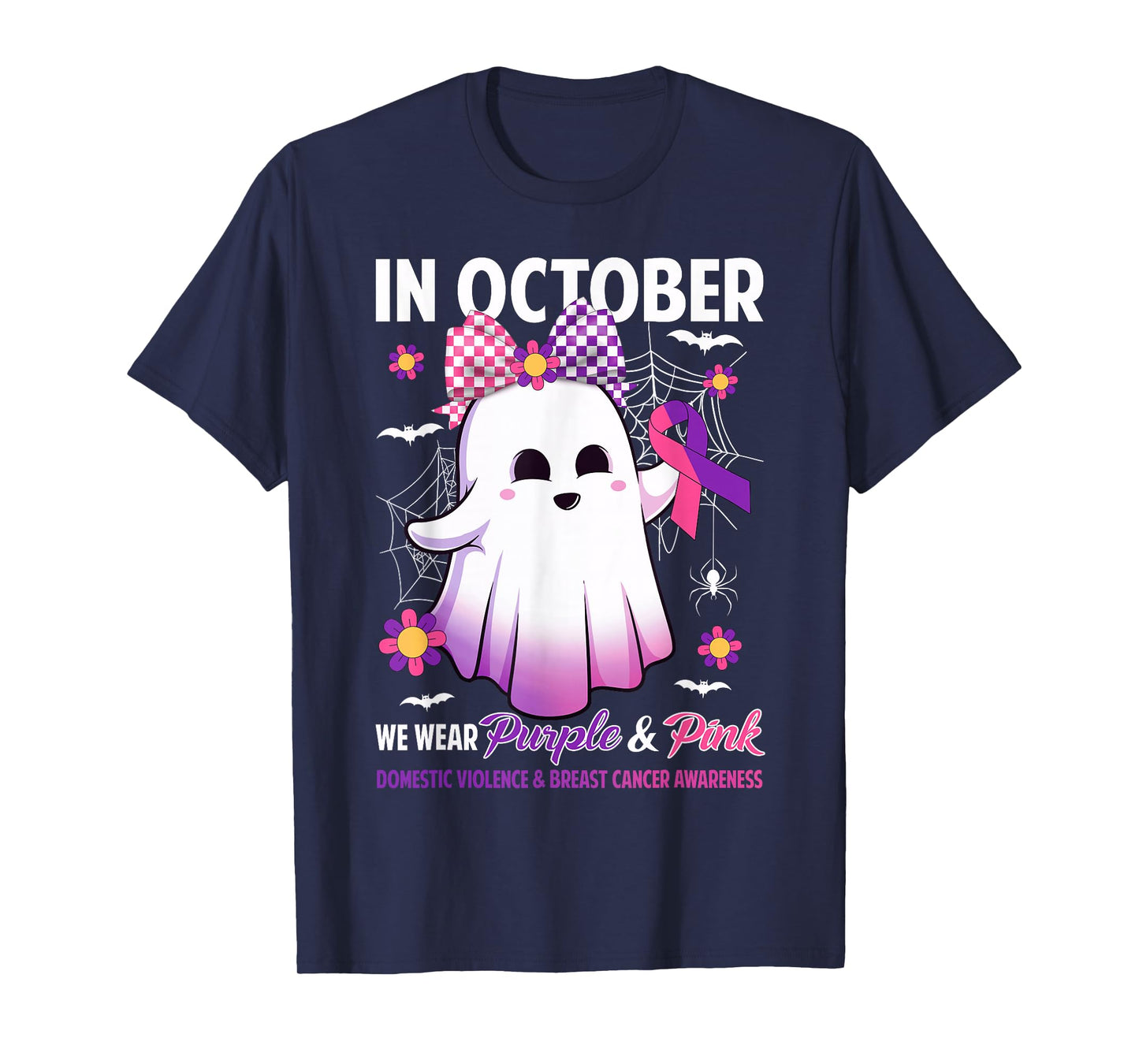 October We Wear Purple Pink Domestic Violence Breast Cancer T-Shirt