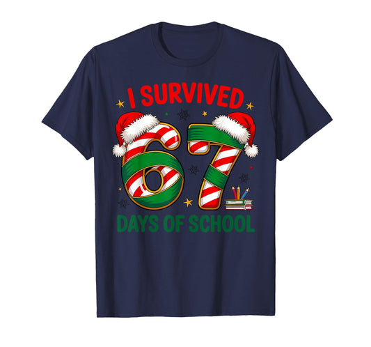 I Survived 67 Days of School Christmas Candy Cane Six Seven T-Shirt