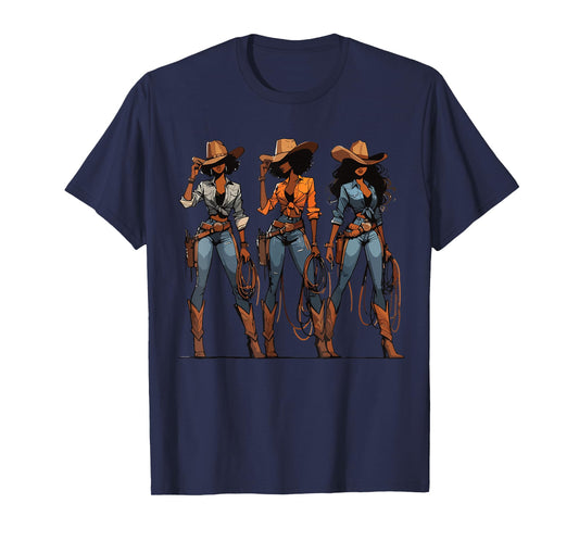 Black Cowgirl Western Rodeo Melanin Black Texas T-Shirt