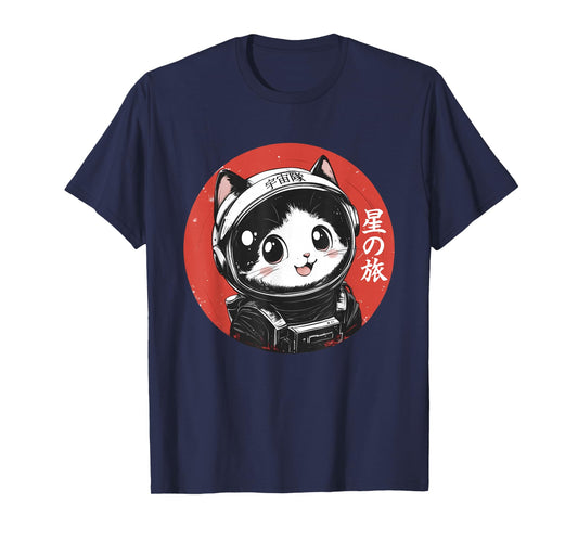 Space Cat Graphic Tee Astronaut Kawaii Japanese Art Anime T-Shirt