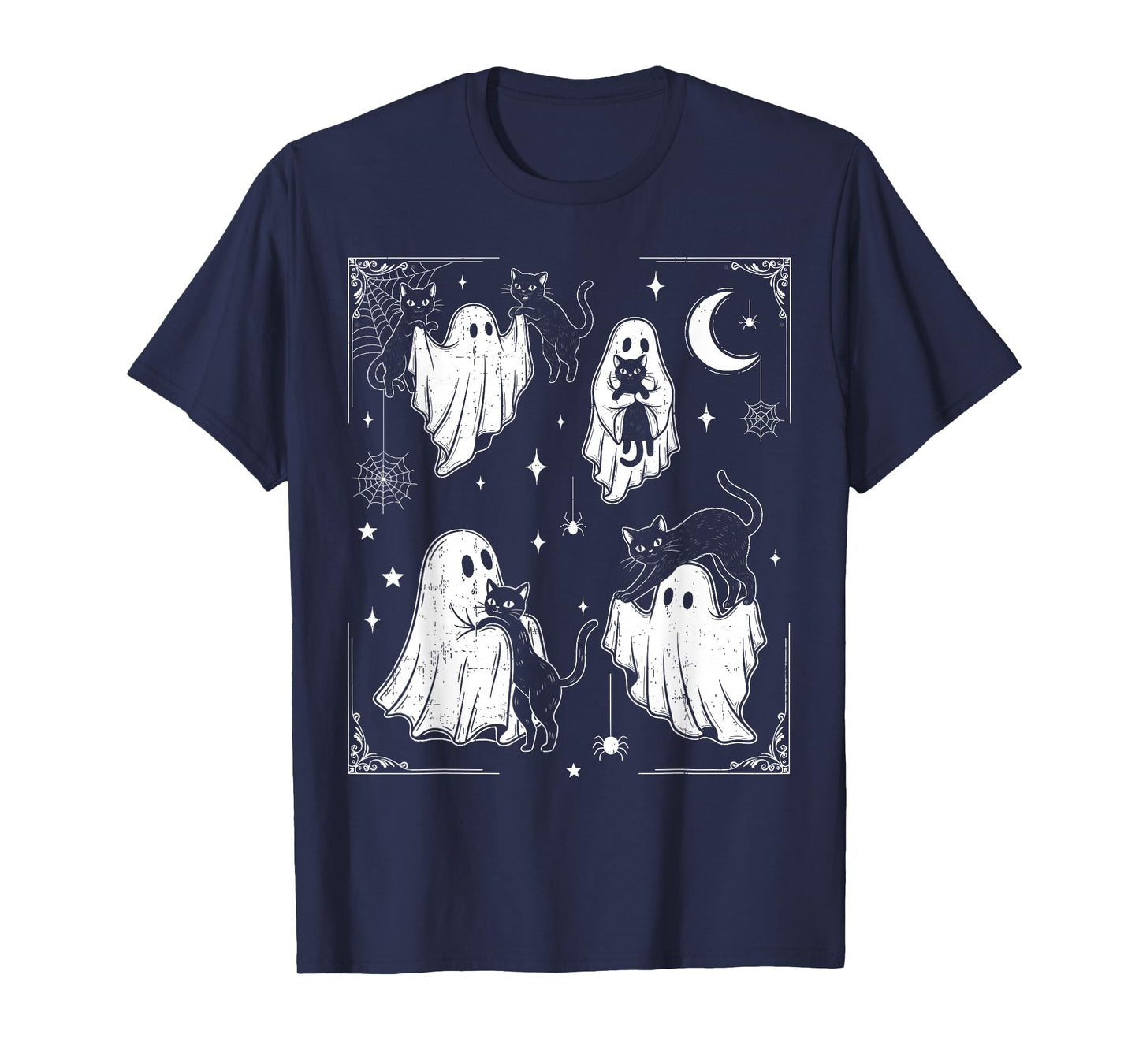 Cute Ghost Holding Cat Funny Halloween Men Women Kids T-Shirt