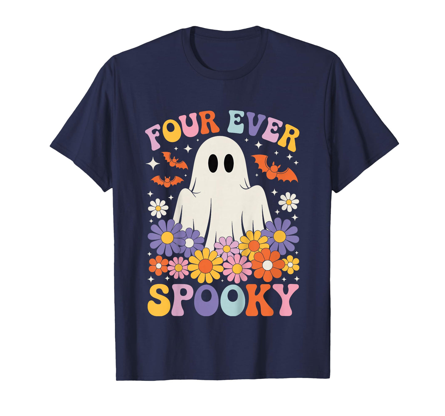 Kids Four Ever Spooky Ghost Girls Halloween 4th Birthday Party T-Shirt