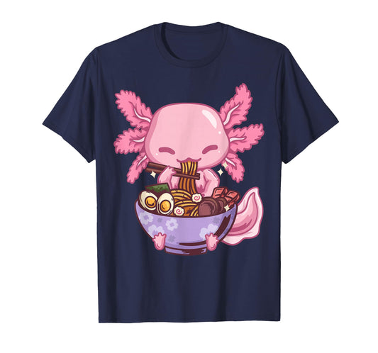 Axolotl Ramen Anime Kawaii Eating Girls Teens T-Shirt Small