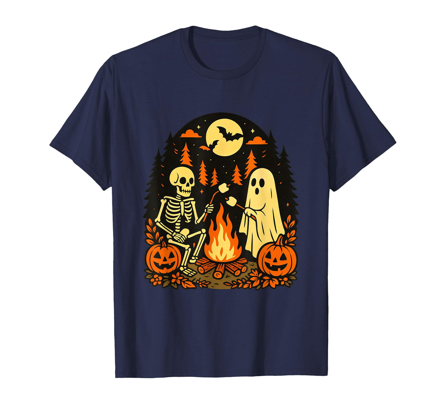 Halloween Spooky Skeleton and Ghost Campfire Vintage T-Shirt