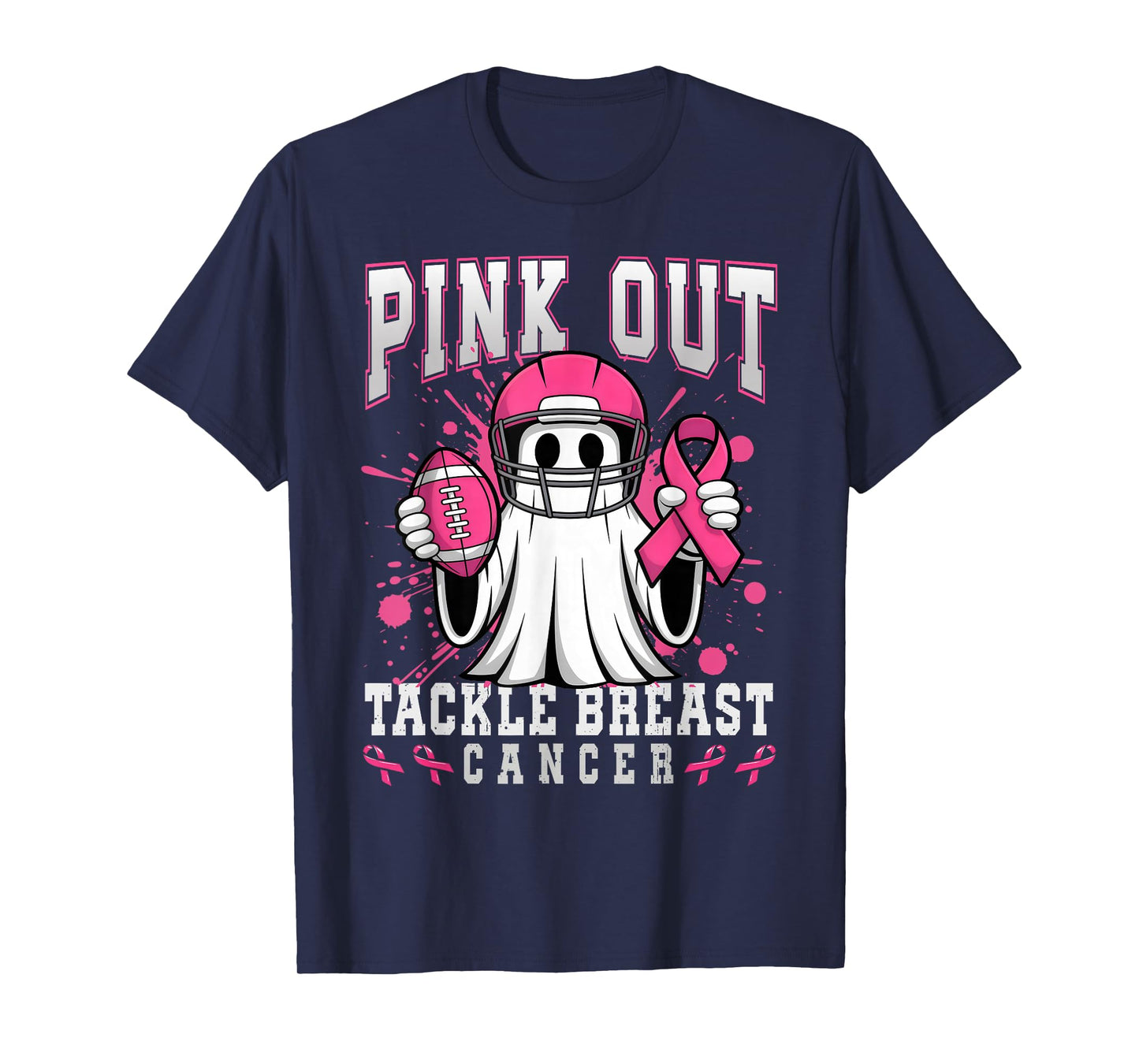 Cute Ghost Pink Out Tackle Breast Cancer Awareness Football T-Shirt