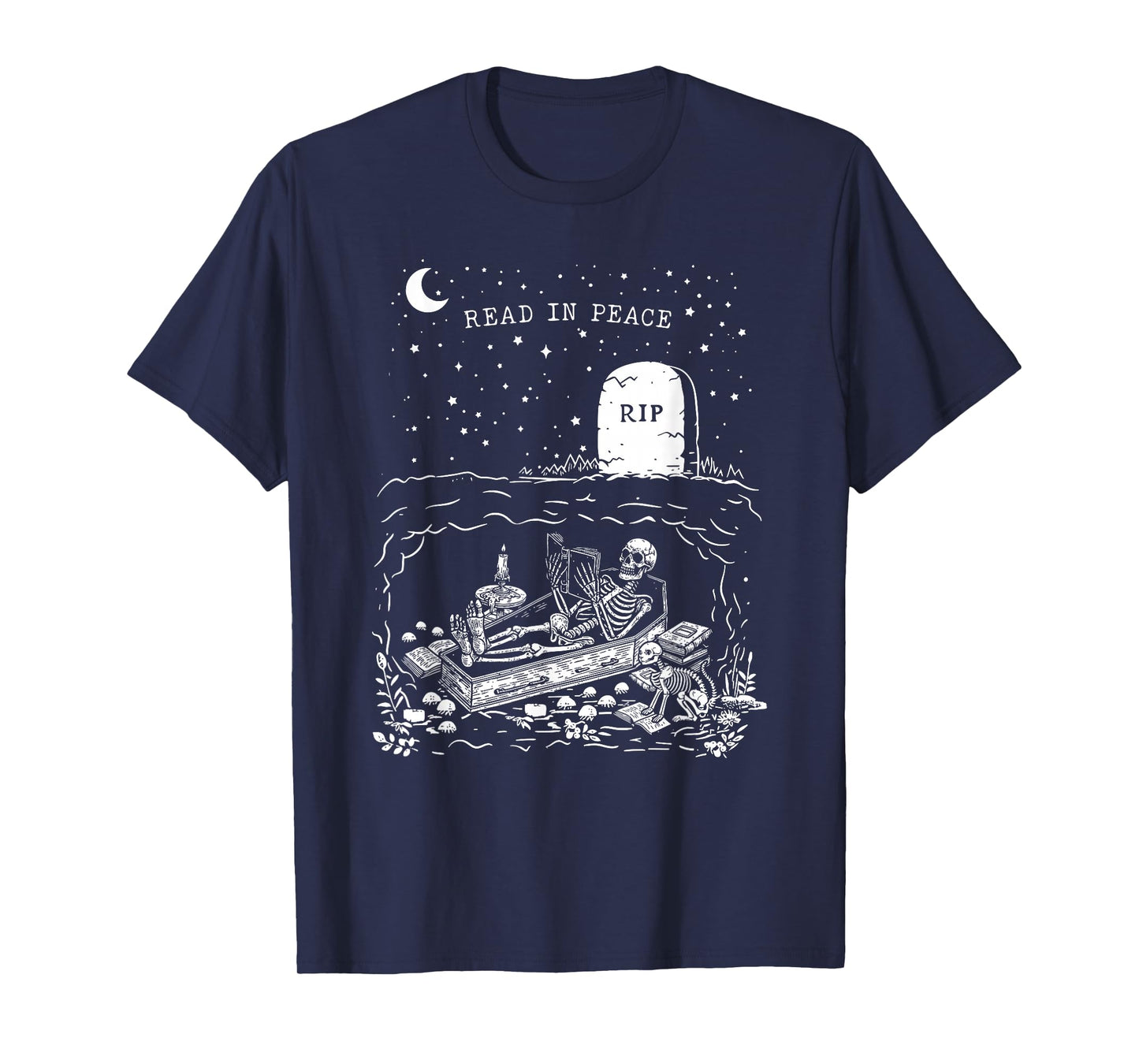Read In Peace Skeleton Halloween Book Reading Spooky Teacher T-Shirt