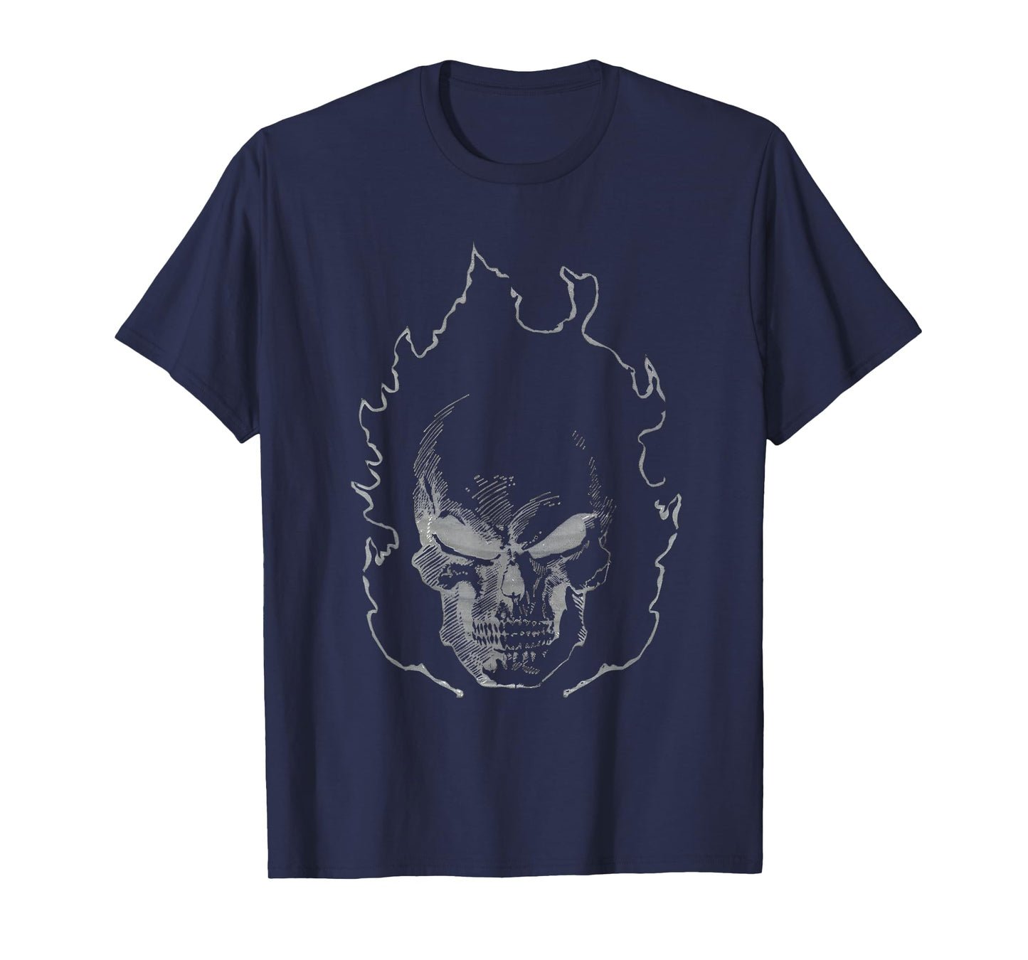 Marvel Ghost Rider Flaming Skull 90s Grayscale T-Shirt