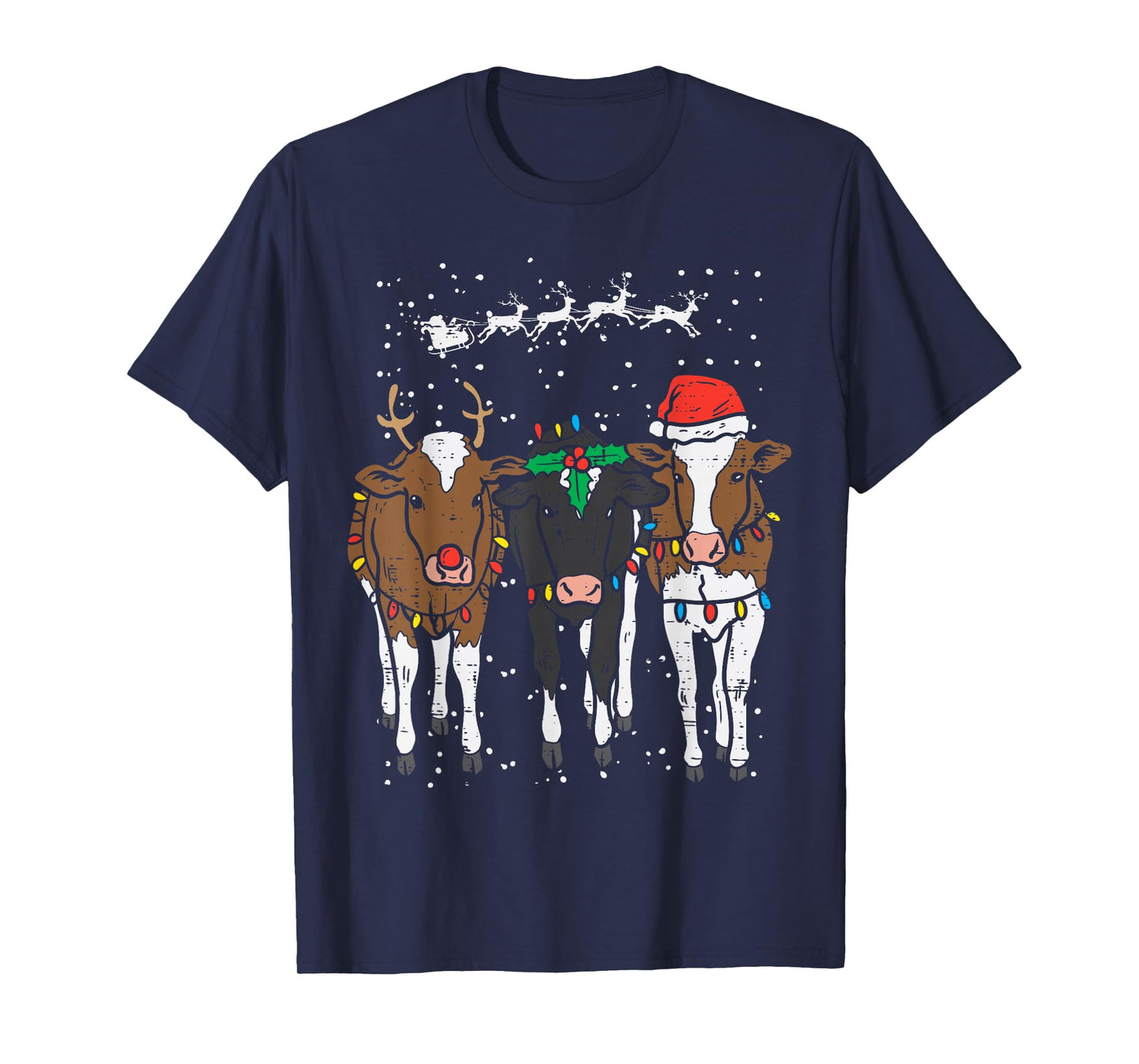 Reindeer Santa Cows Funny Farm Christmas Animal Lover PJ T-Shirt
