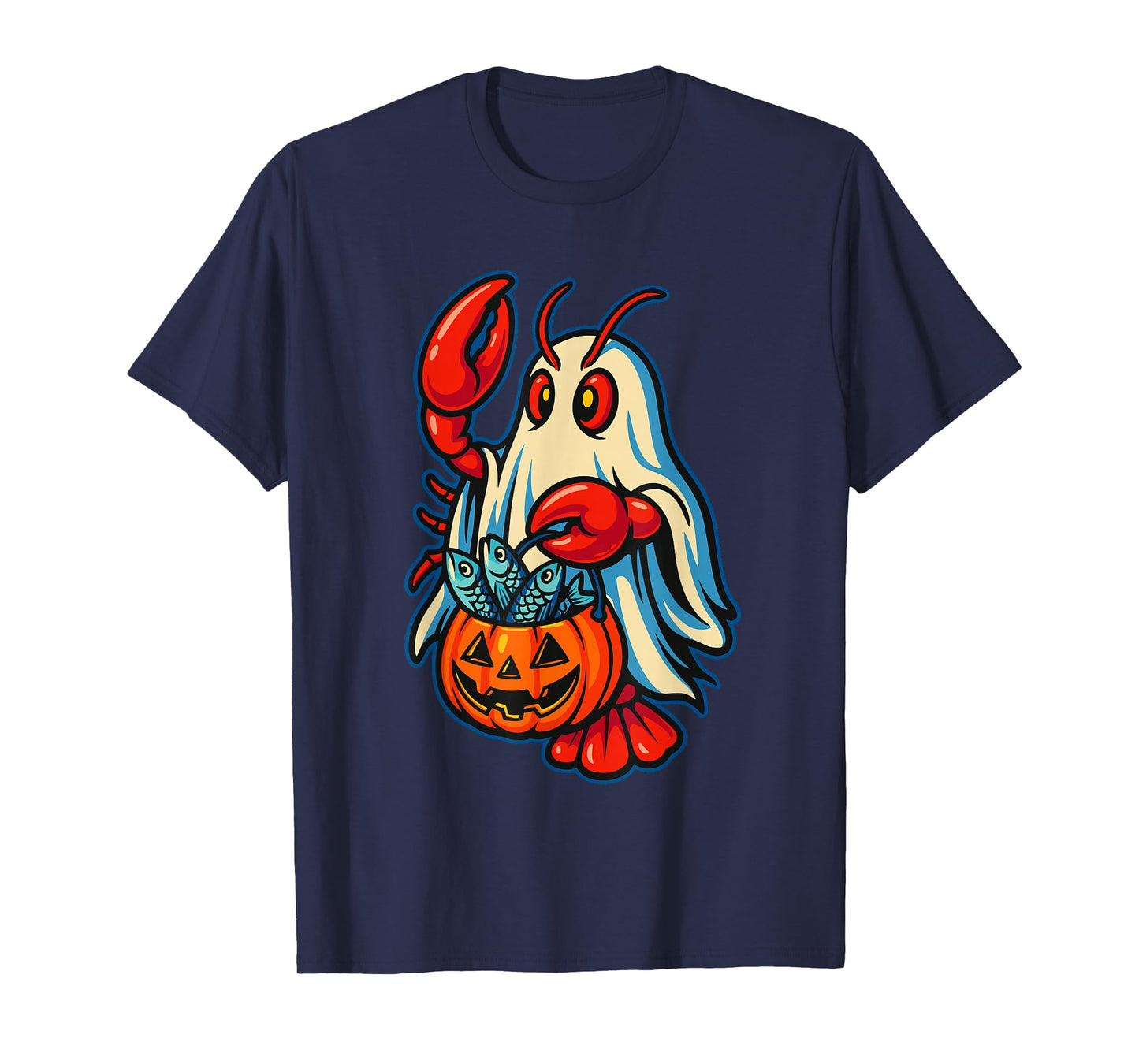 Halloween Lobster Ghost Funny Fish Lovers Nautical Themed T-Shirt