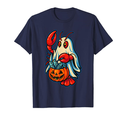 Halloween Lobster Ghost Funny Fish Lovers Nautical Themed T-Shirt
