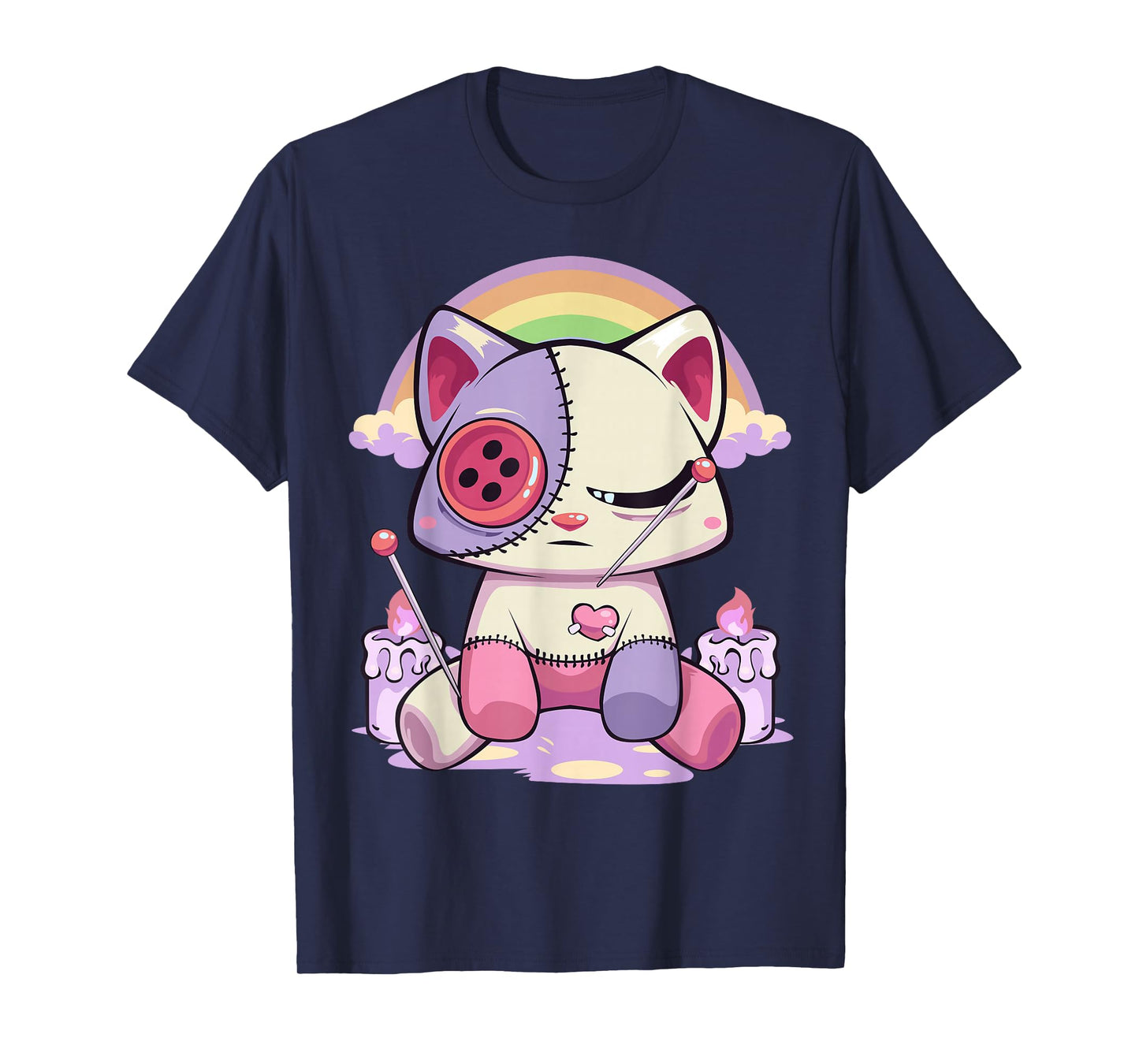 Pastel Goth Kawaii Menhera Sad Creepy Voodoo Doll Cat T-Shirt