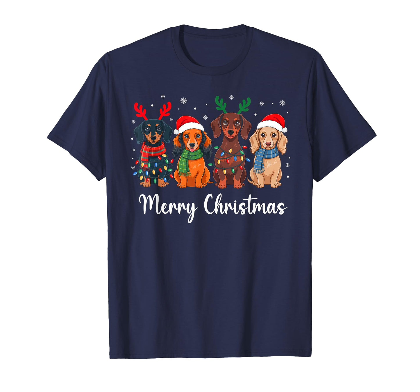 Merry Christmas Lights Dachshund Dog Santa Hat Xmas Pajamas T-Shirt