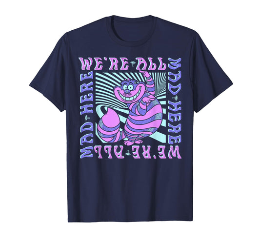 Disney Alice In Wonderland Cheshire Cat We're All Mad Box Up Short Sleeve T-Shirt