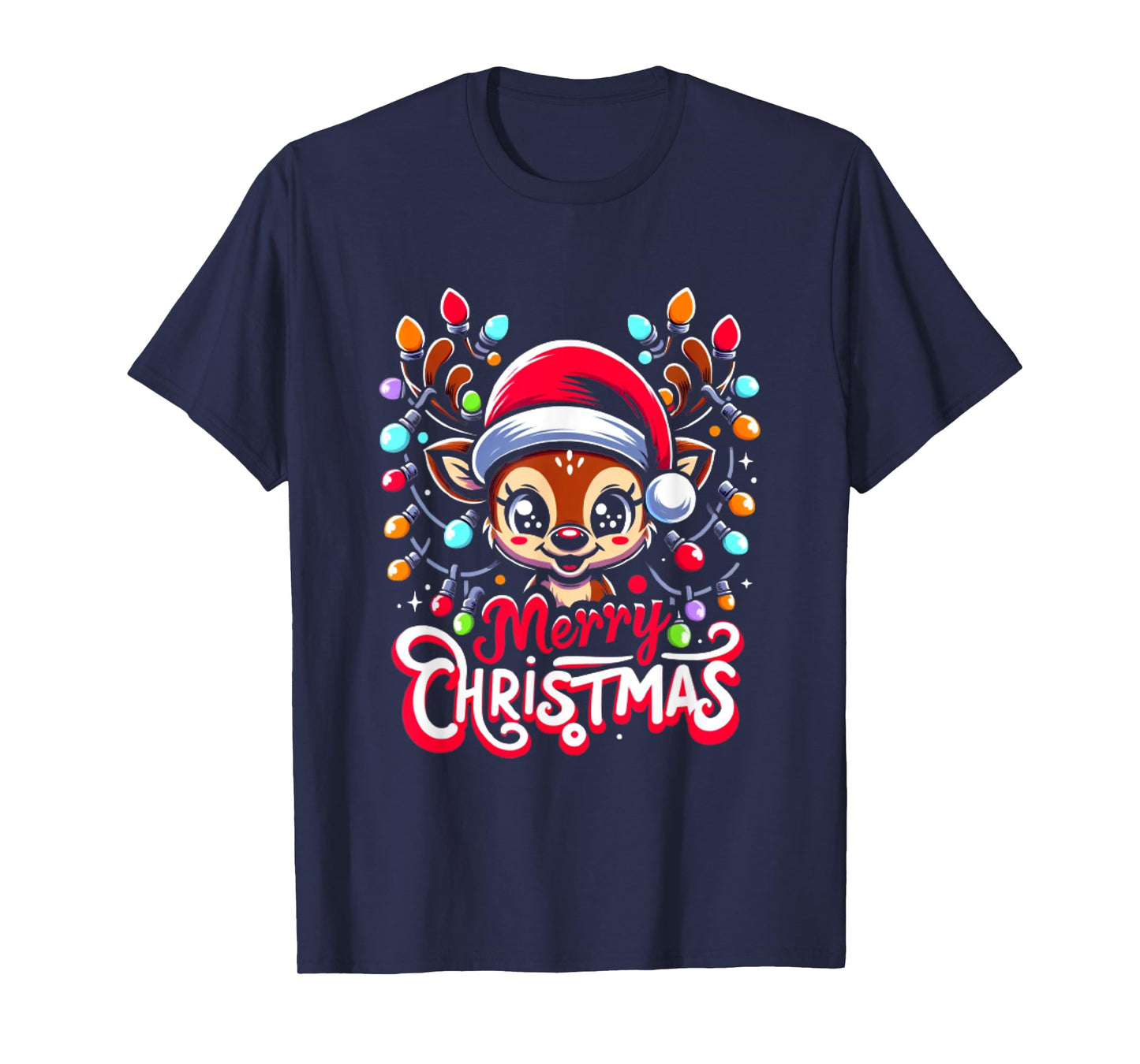 Merry Christmas Cute Reindeer Xmas Family Men Women T-Shirt