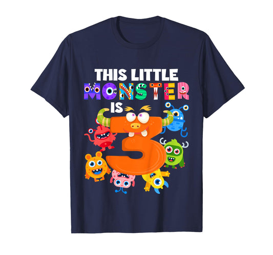 This Little Monster is 3 Three Years 3rd Birthday Party T-Shirt