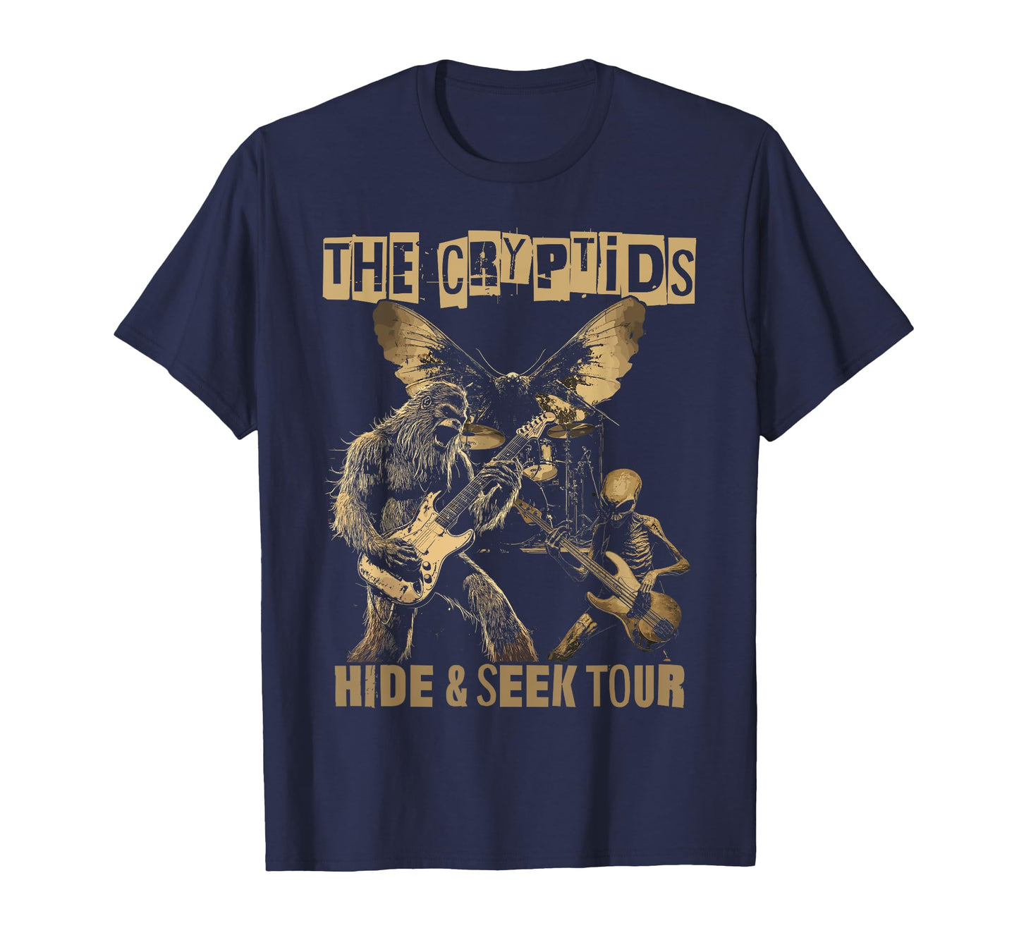 Bigfoot Sasquatch Alien Mothman UFO Heavy Metal Cryptid Band T-Shirt