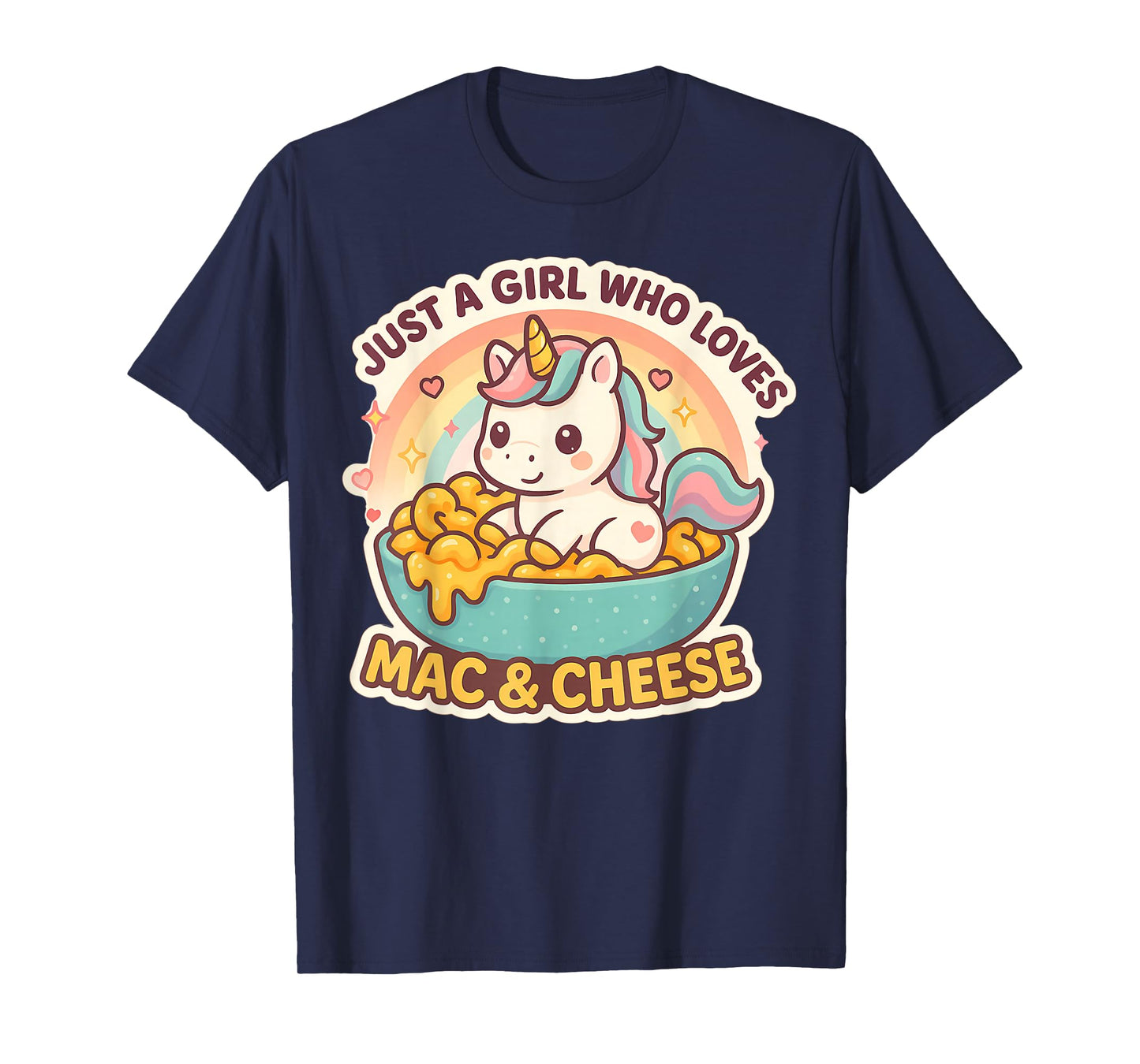 Unicorn Mac and Cheese Rainbow Kawaii Foodie Girl Pasta T-Shirt
