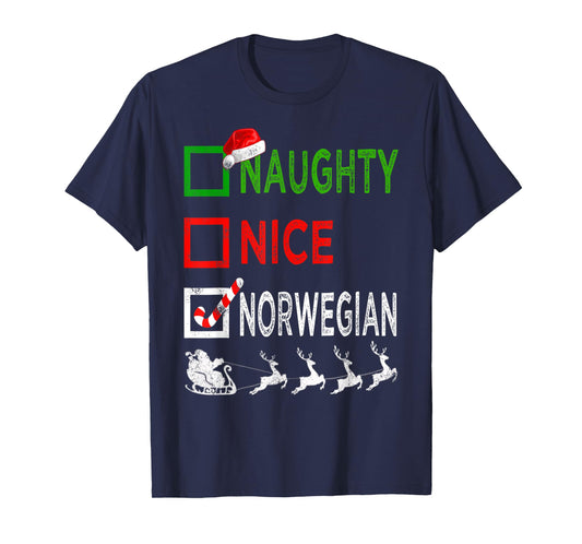 Naughty Nice Norwegian Christmas Pajamas Funny Santa Hat T-Shirt