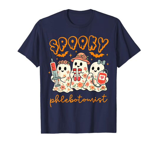 Spooky Phlebotomist Cute Ghost Phlebotomy Tech Halloween T-Shirt