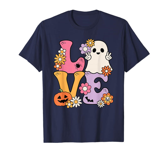 Groovy Halloween Love Costume Ghost Pumpkin Women Girls Kids T-Shirt